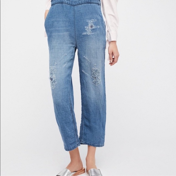 Free People Destructive Blue Overalls Distressed Woman's Small - Picture 2 of 11